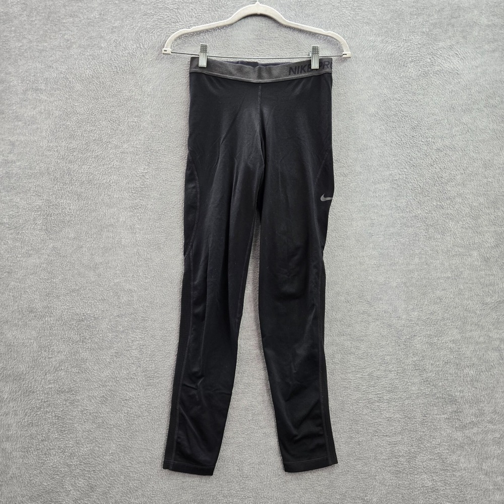Nike Women Activewear Pants Medium Black Leggings Pro Warm Training Swoosh Logo